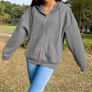 Brandy Melville Oversized Gray Zip-Up Hoodie